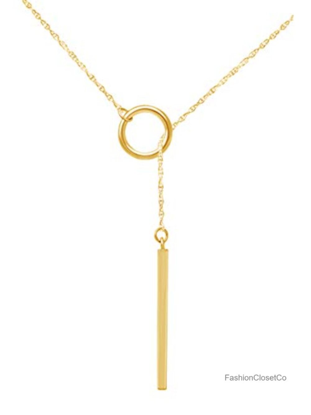 Sterling Silver Gold Plated Strip Bar Pendant Necklace 18" Rope Chain
